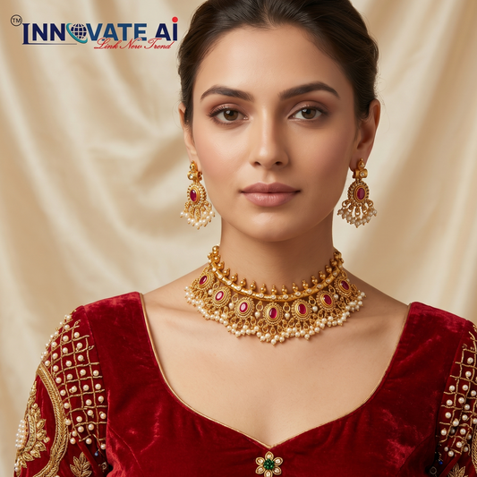 The Heritage Ruby Cabochon Antique Gold Choker Set