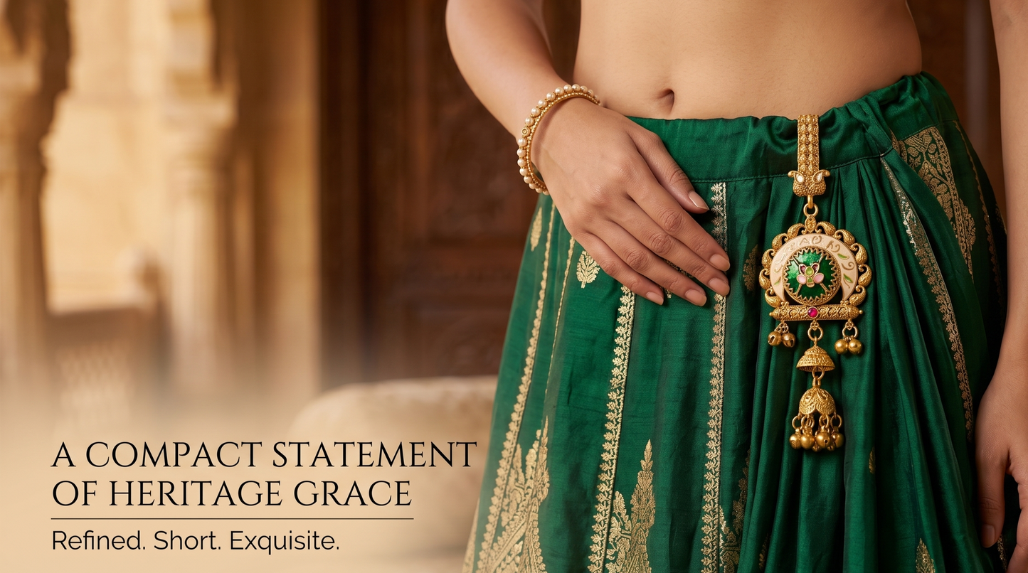 Traditional Antique Gold-Toned Meenakari Saree Challa