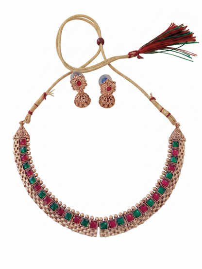 Jewelry set with necklace, earrings, and hair accessories on a white background
