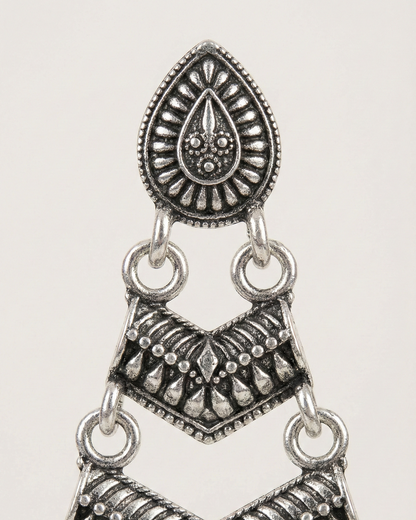 Close-up view of premium artificial Oxidized Silver Traditional Chandelier Earrings for Women by Innovate Art Impex.