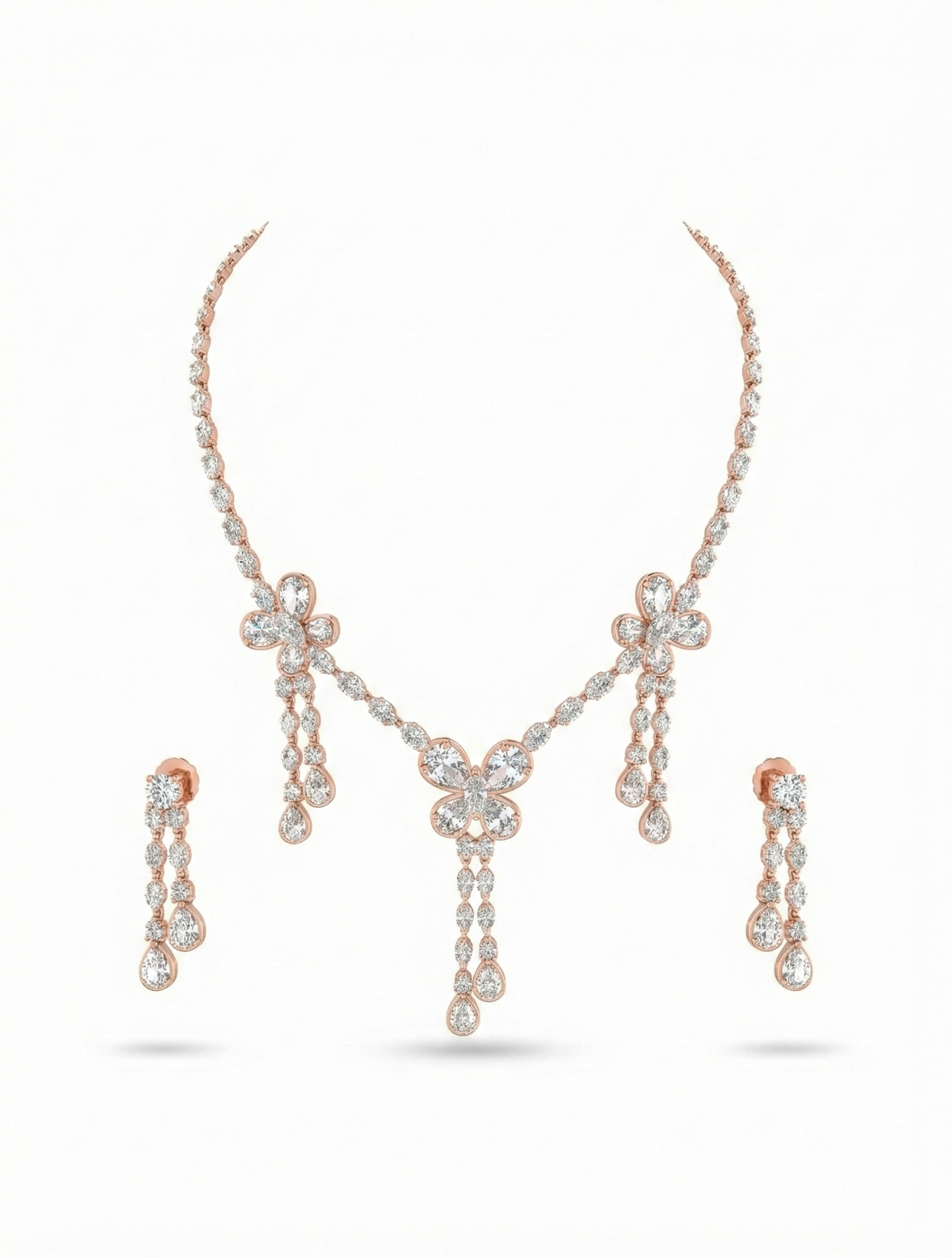 Close-up view of premium artificial Rose Gold Floral CZ Bridal Set | Innovate Art Impex by Innovate Art Impex.