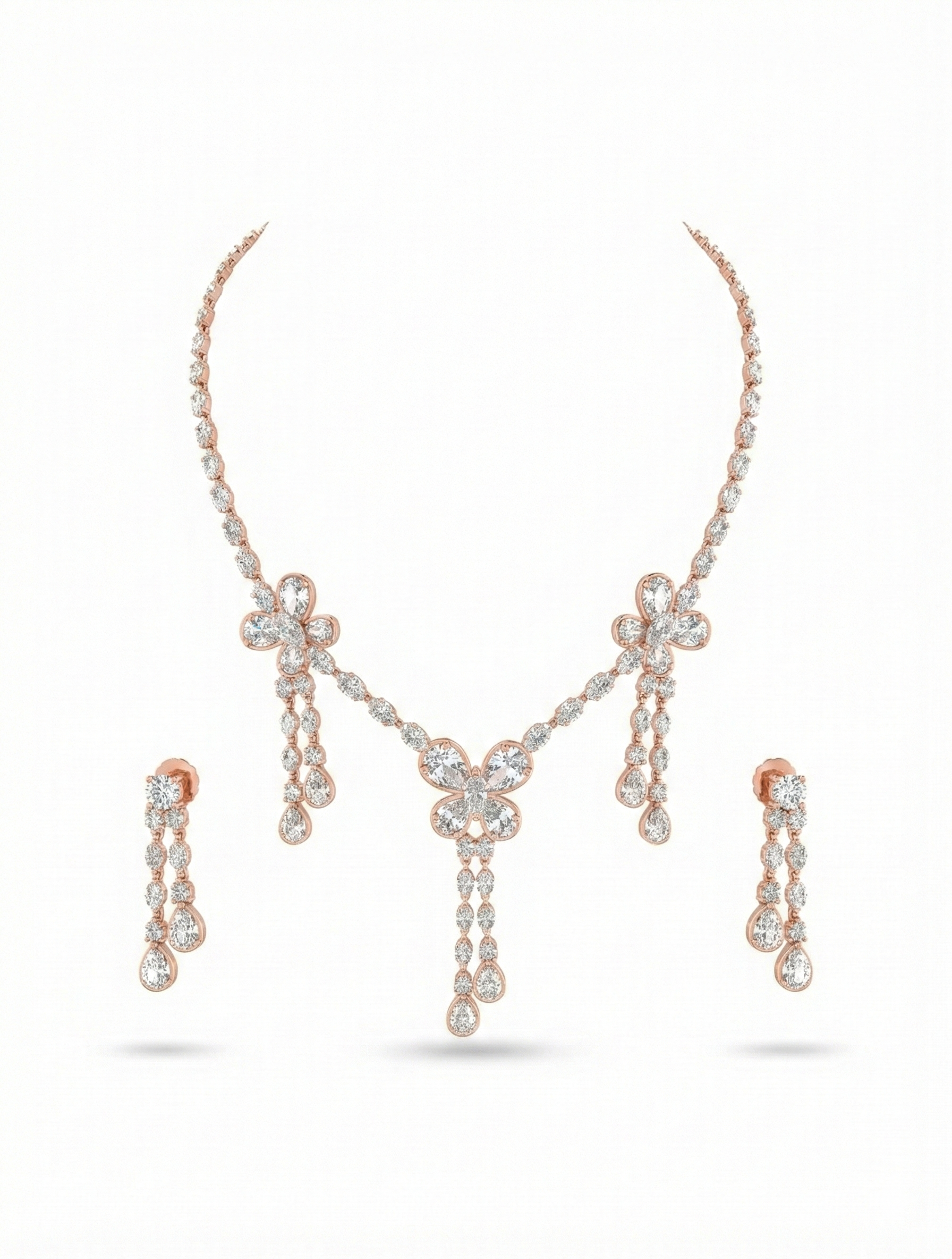Close-up view of premium artificial Rose Gold Floral CZ Bridal Set | Innovate Art Impex by Innovate Art Impex.