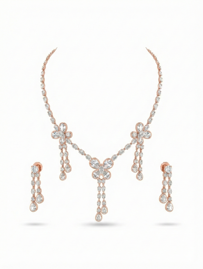 Close-up view of premium artificial Rose Gold Floral CZ Bridal Set | Innovate Art Impex by Innovate Art Impex.