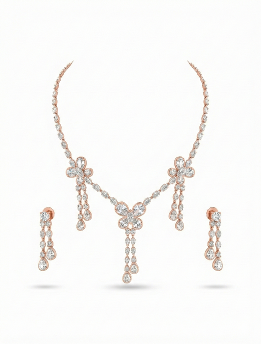 Close-up view of premium artificial Rose Gold Floral CZ Bridal Set | Innovate Art Impex by Innovate Art Impex.