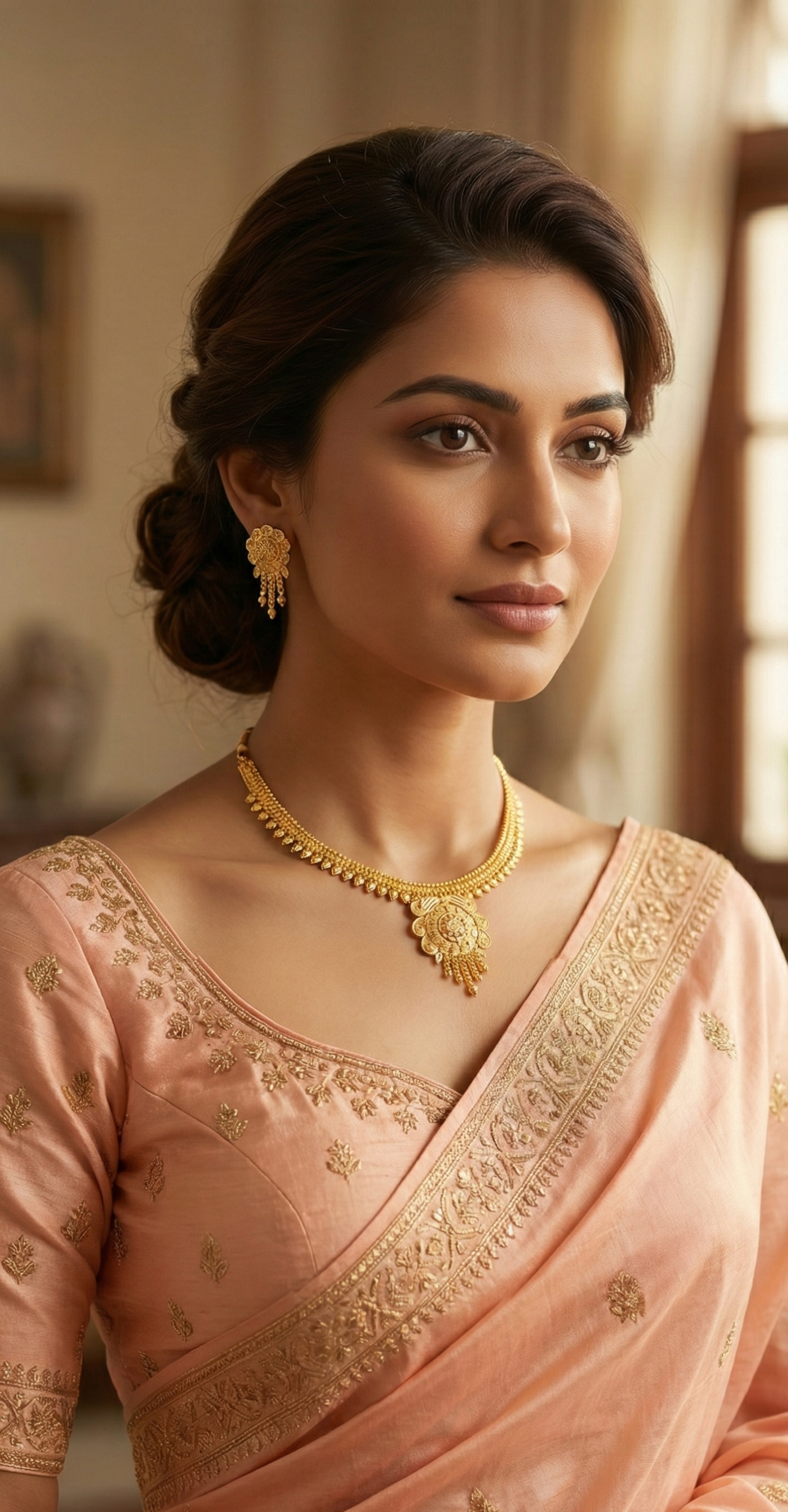 Close-up view of premium artificial Temple Jewellery Necklace Set For Women Traditional Antique Gold Artificial Bridal Choker Jwellery Ladies Fancy Kundan Pearl Oxidised Silver Ruby Diamond Zaveri Haldi Aesthetic Layered Butterfly Silk Thread Women Jwelleries Western Girls by Innovate Art Impex.