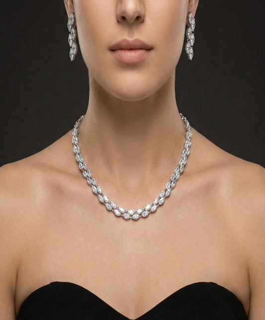 Elegant Marquise Cut American Diamond Necklace Set with Drop Earrings