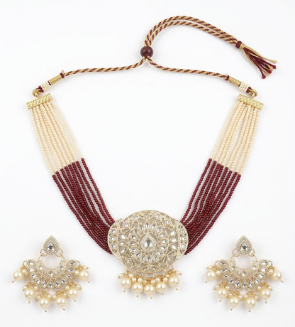 Close-up view of premium artificial Luxury Ethnic Multi-Strand Choker Jewellery Set with Chandbali Style Earrings by Innovate Art Impex.