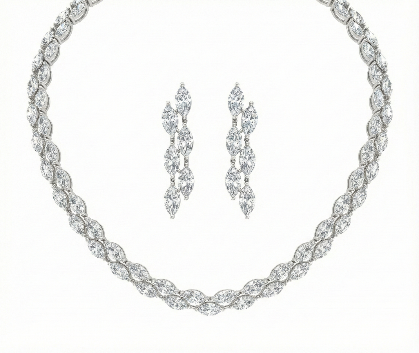 Close-up view of premium artificial Elegant Marquise Cut American Diamond Necklace Set with Drop Earrings by Innovate Art Impex.