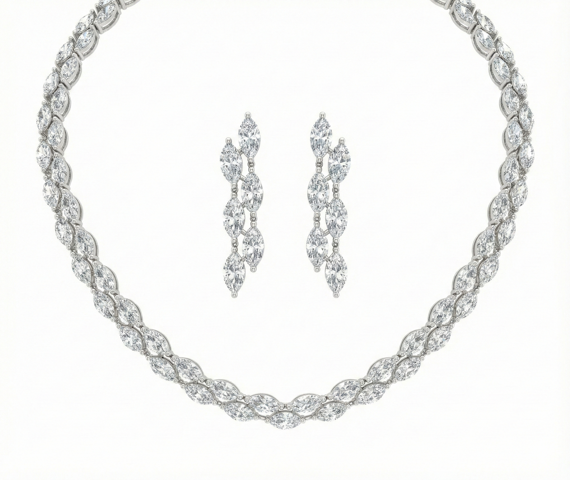 Close-up view of premium artificial Elegant Marquise Cut American Diamond Necklace Set with Drop Earrings by Innovate Art Impex.