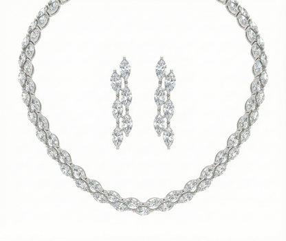 Close-up view of premium artificial Elegant Marquise Cut American Diamond Necklace Set with Drop Earrings by Innovate Art Impex.