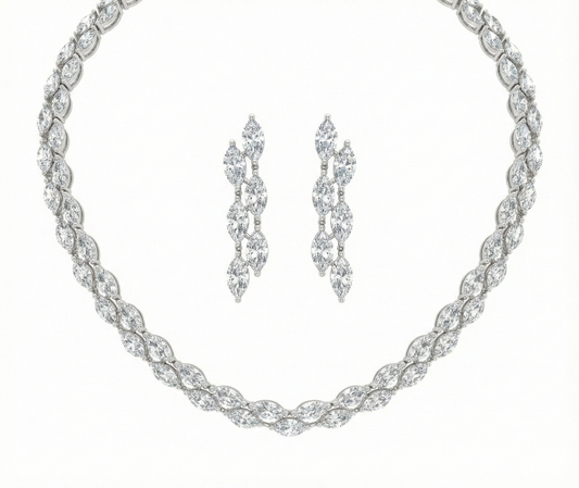 Elegant Marquise Cut American Diamond Necklace Set with Drop Earrings