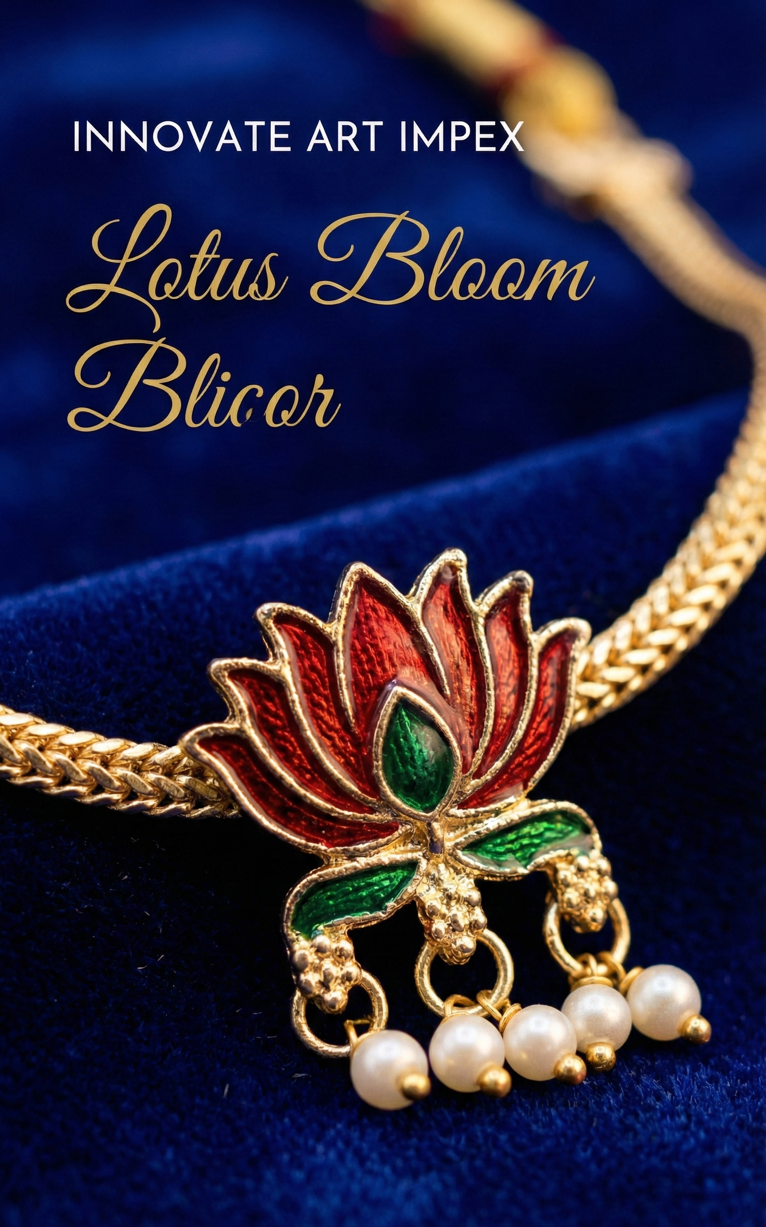 Close-up view of premium artificial Elegant Maroon Lotus Meenakari Gold Plated Choker Necklace Set with Earrings & Pearl Drops by Innovate Art Impex.