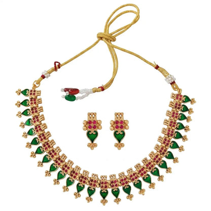 Elite Gold-Plated Meenakari Necklace Set with Matching Earrings – Traditional Green & Ruby Stone Choker for Women and Girls Innovate Art Impex