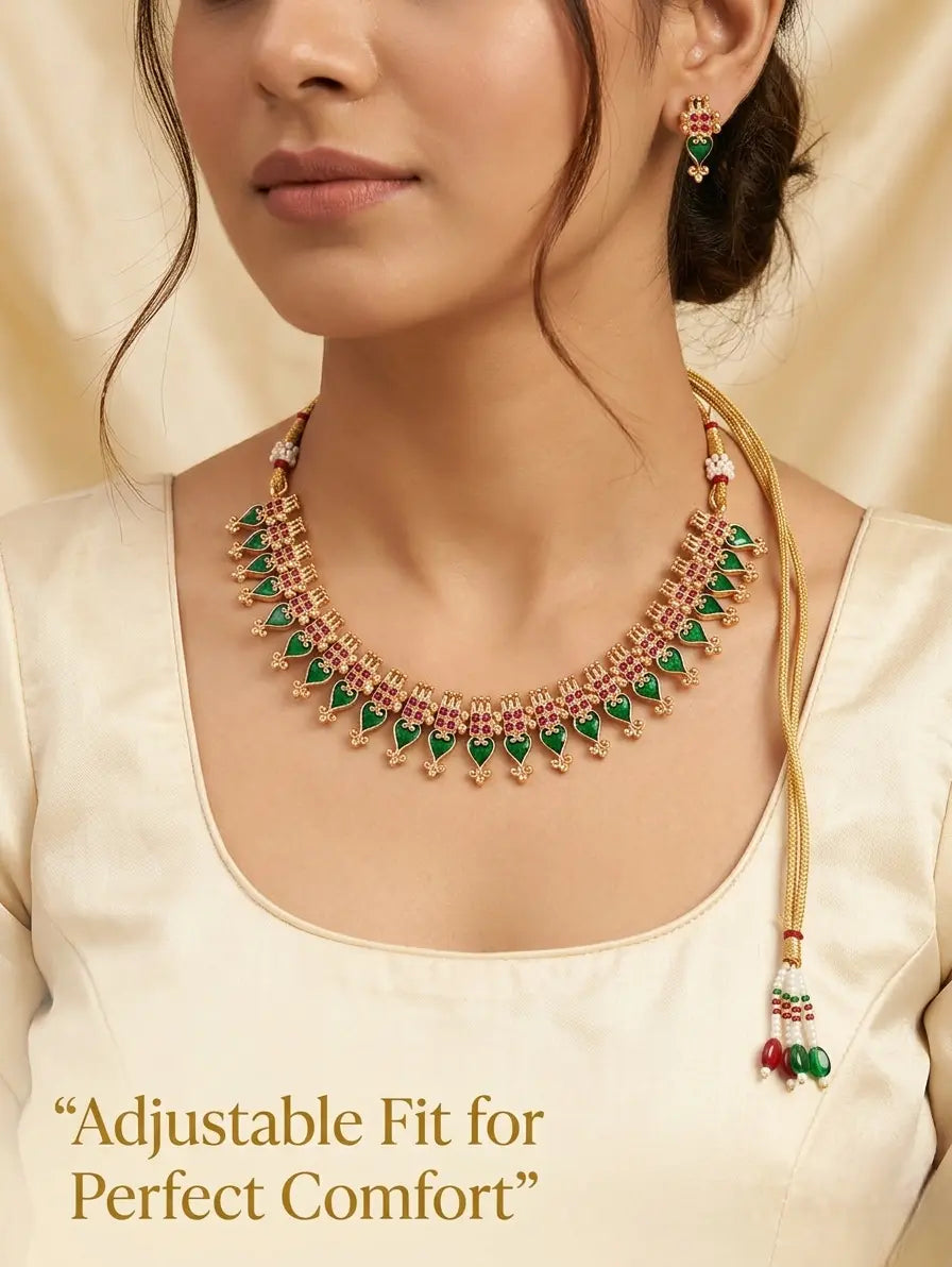 Elite Gold-Plated Meenakari Necklace Set with Matching Earrings – Traditional Green & Ruby Stone Choker for Women and Girls Innovate Art Impex