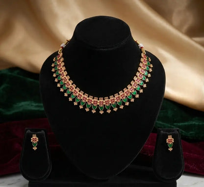 Elite Gold-Plated Meenakari Necklace Set with Matching Earrings – Traditional Green & Ruby Stone Choker for Women and Girls Innovate Art Impex