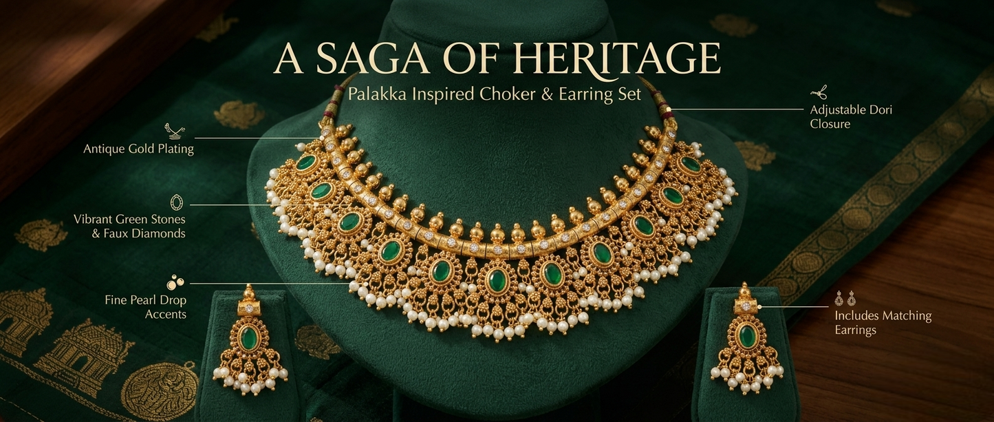 The Heritage Palakka Green Stone Choker Set