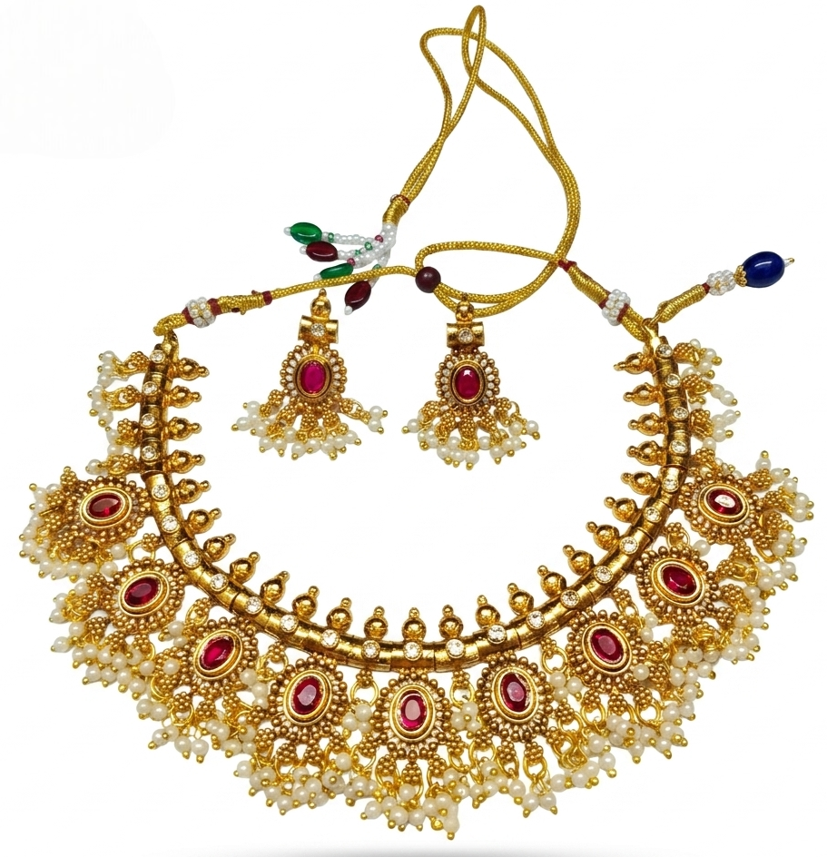 The Heritage Ruby Cabochon Antique Gold Choker Set