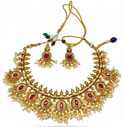 The Heritage Ruby Cabochon Antique Gold Choker Set