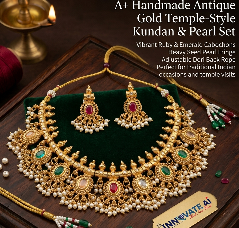 The Heritage Ruby & Emerald Antique Gold Choker Set