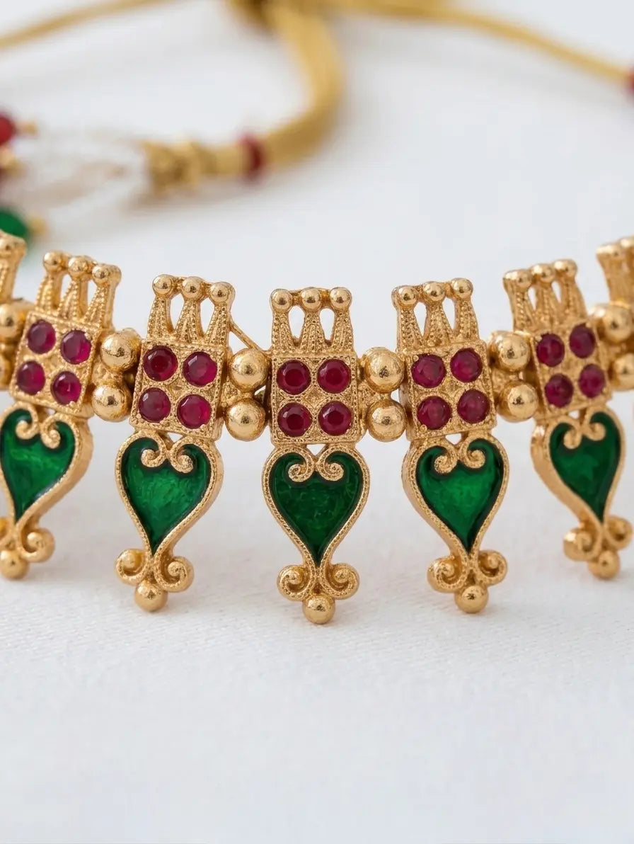 Elite Gold-Plated Meenakari Necklace Set with Matching Earrings – Traditional Green & Ruby Stone Choker for Women and Girls Innovate Art Impex