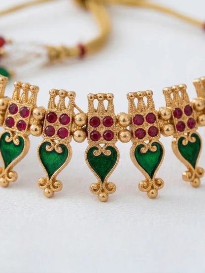 Elite Gold-Plated Meenakari Necklace Set with Matching Earrings – Traditional Green & Ruby Stone Choker for Women and Girls Innovate Art Impex