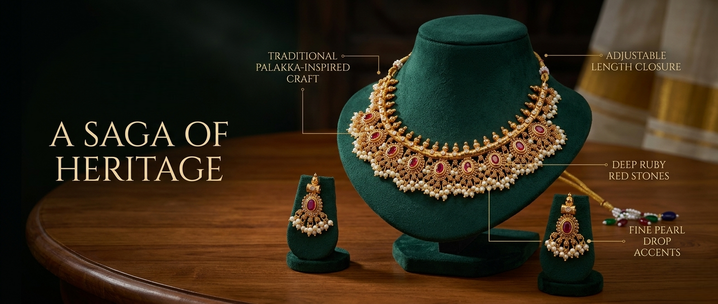 The Heritage Ruby Cabochon Antique Gold Choker Set