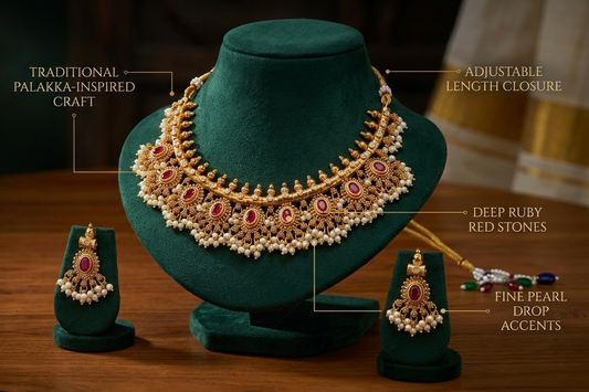 The Heritage Ruby Cabochon Antique Gold Choker Set