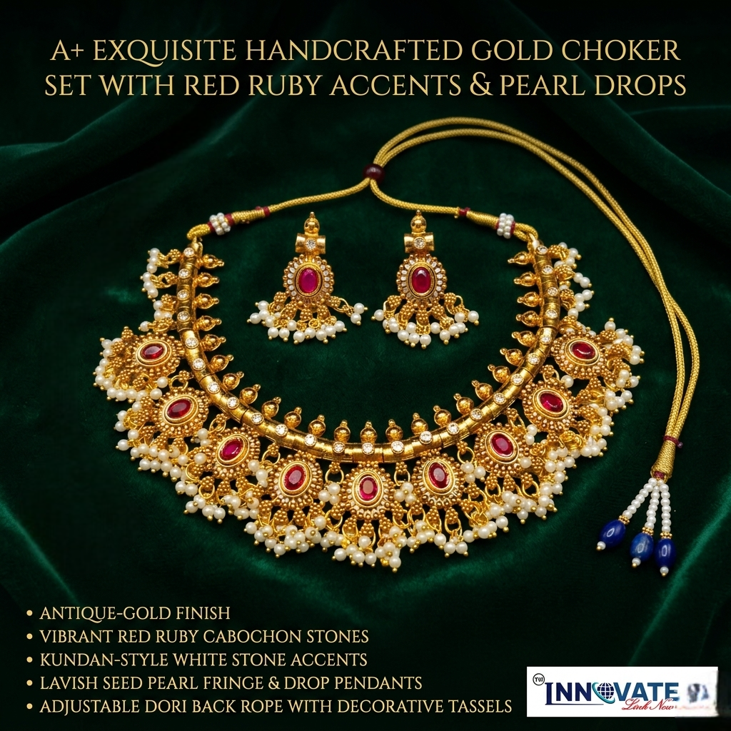 The Heritage Ruby Cabochon Antique Gold Choker Set