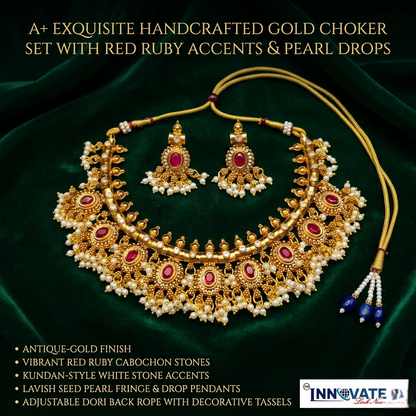 The Heritage Ruby Cabochon Antique Gold Choker Set