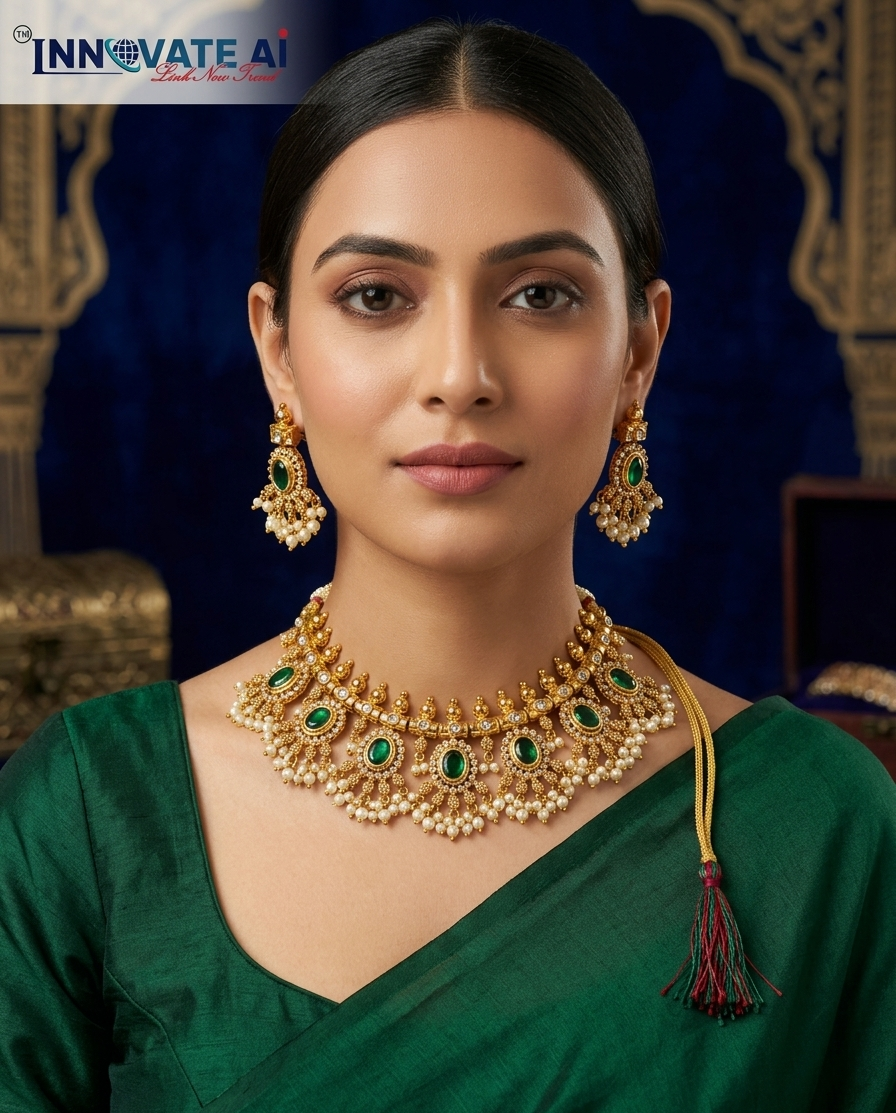 The Heritage Palakka Green Stone Choker Set