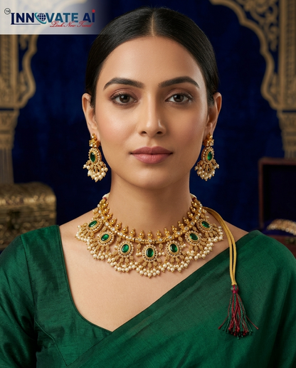 The Heritage Palakka Green Stone Choker Set