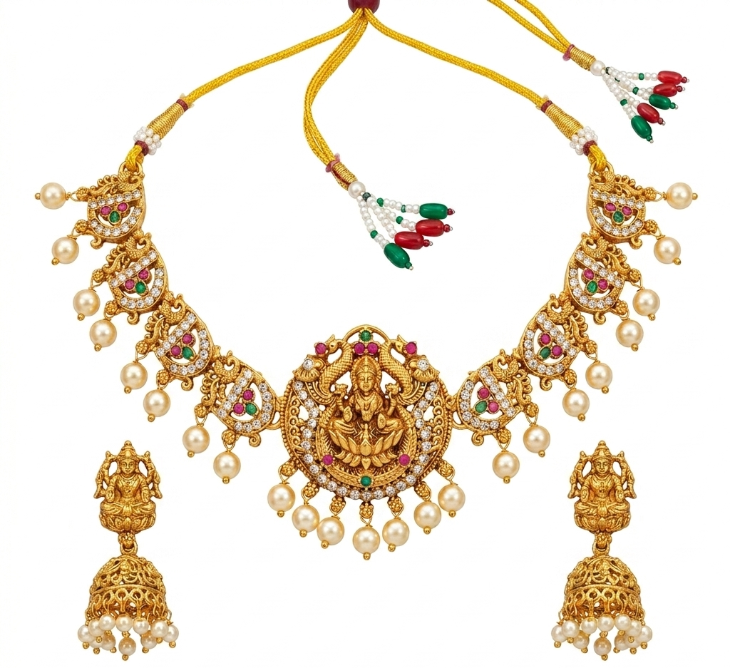 The Royal Lakshmi Peacock Temple Choker Set