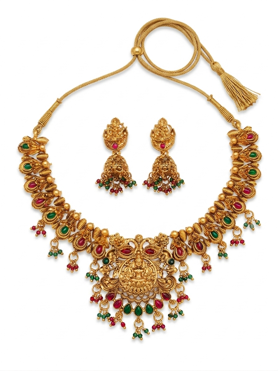 The Royal Lakshmi & Peacock Temple Necklace Set