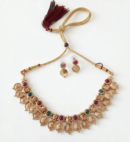 Traditional South Indian Temple Lakshmi Kasu Mala Short Necklace Set Innovate Art Impex