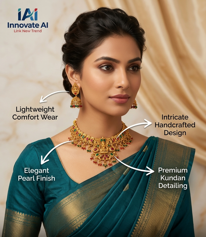 Handcrafted Antique Gold Temple Jewelry Set: Goddess Lakshmi Choker & Matching Jhumkas