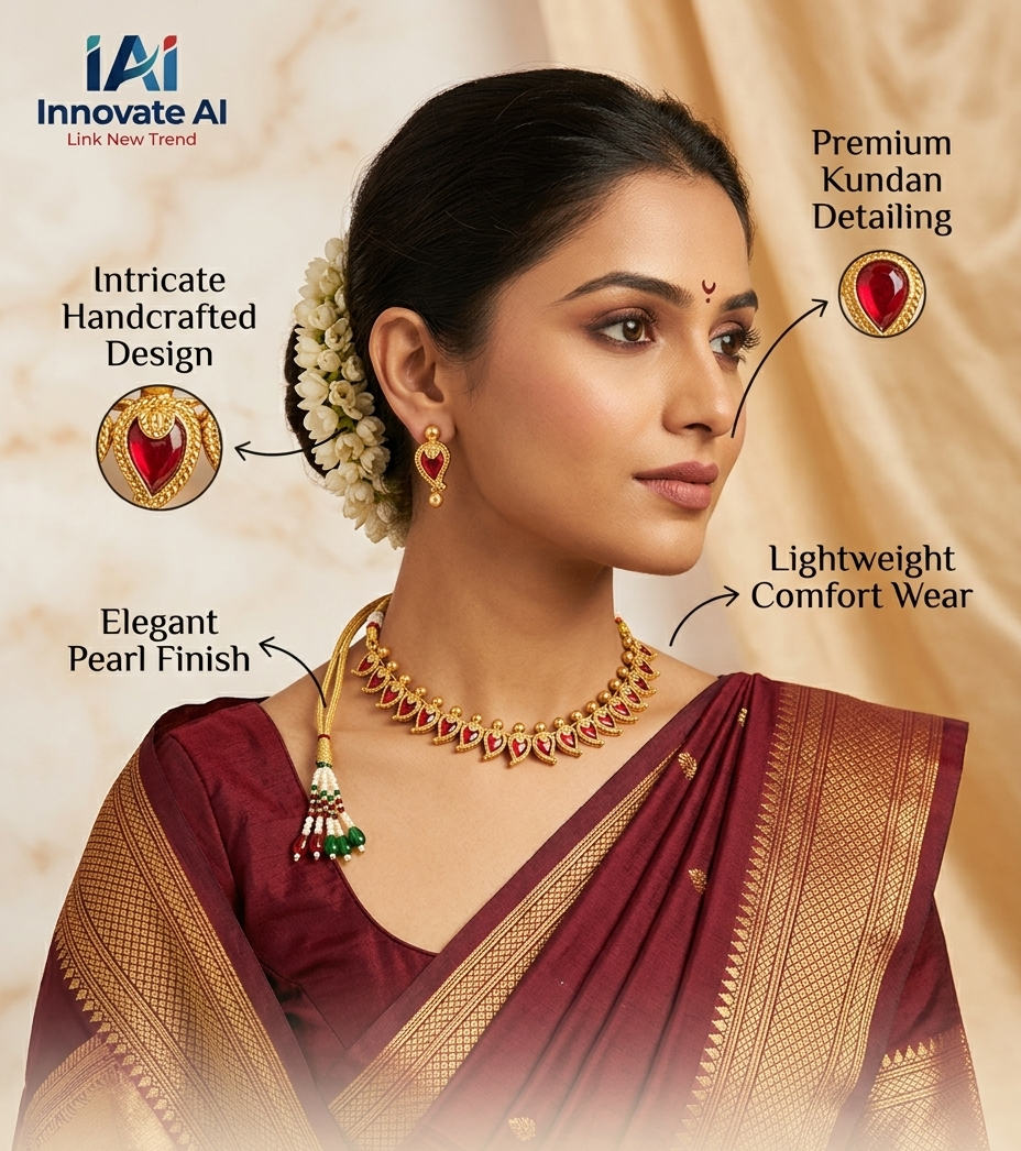 Handcrafted Traditional Palakka Mango Motif Choker Set with Ruby Red Stones
