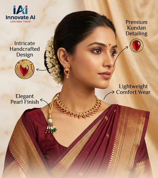 Handcrafted Traditional Palakka Mango Motif Choker Set with Ruby Red Stones