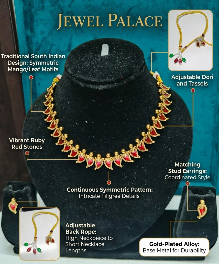 Handcrafted Traditional Palakka Mango Motif Choker Set with Ruby Red Stones