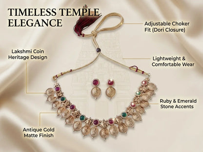 Traditional South Indian Temple Lakshmi Kasu Mala Short Necklace Set Innovate Art Impex