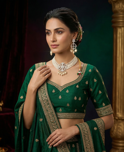 Close-up view of premium artificial Luxury Bridal Kundan Choker Set with Pearl Hangings – Available in White by Innovate Art Impex.