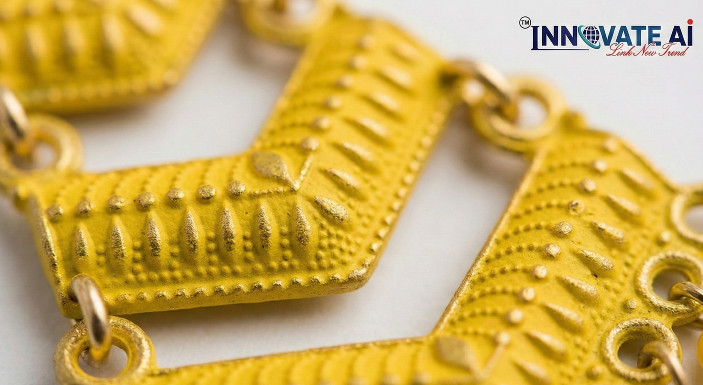 Close-up view of premium artificial Yellow Meenakari Gold Plated Layered Drop Earrings with Pearl Hanging by Innovate Art Impex.