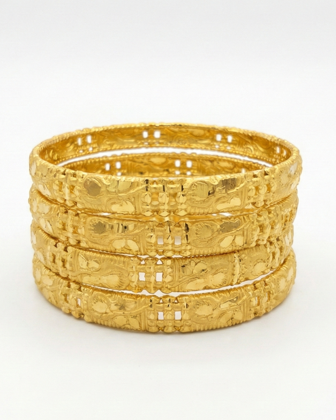 Close-up view of premium artificial INNOVATE ART IMPEX Traditional Gold-Plated Bangles Set of 4 for Women (Size 2.6) | Antique Brass & Alloy Ethnic Churi | Handcrafted Daily & Festive Kada Set for Ladies & Girls by Innovate Art Impex.