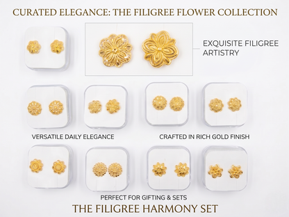 12-Pair Combo Set of Small Gold-Toned Filigree Stud Earrings for Women | Traditional Ethnic Daily Wear Petite Tops (1.5 cm) | Lightweight Imitation Fashion Jewellery in Individual 4x4 cm Gift Boxes | INNOVATE ART IMPEX