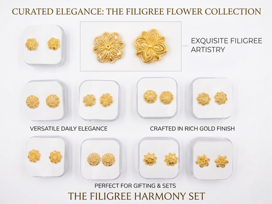 12-Pair Combo Set of Small Gold-Toned Filigree Stud Earrings for Women | Traditional Ethnic Daily Wear Petite Tops (1.5 cm) | Lightweight Imitation Fashion Jewellery in Individual 4x4 cm Gift Boxes | INNOVATE ART IMPEX