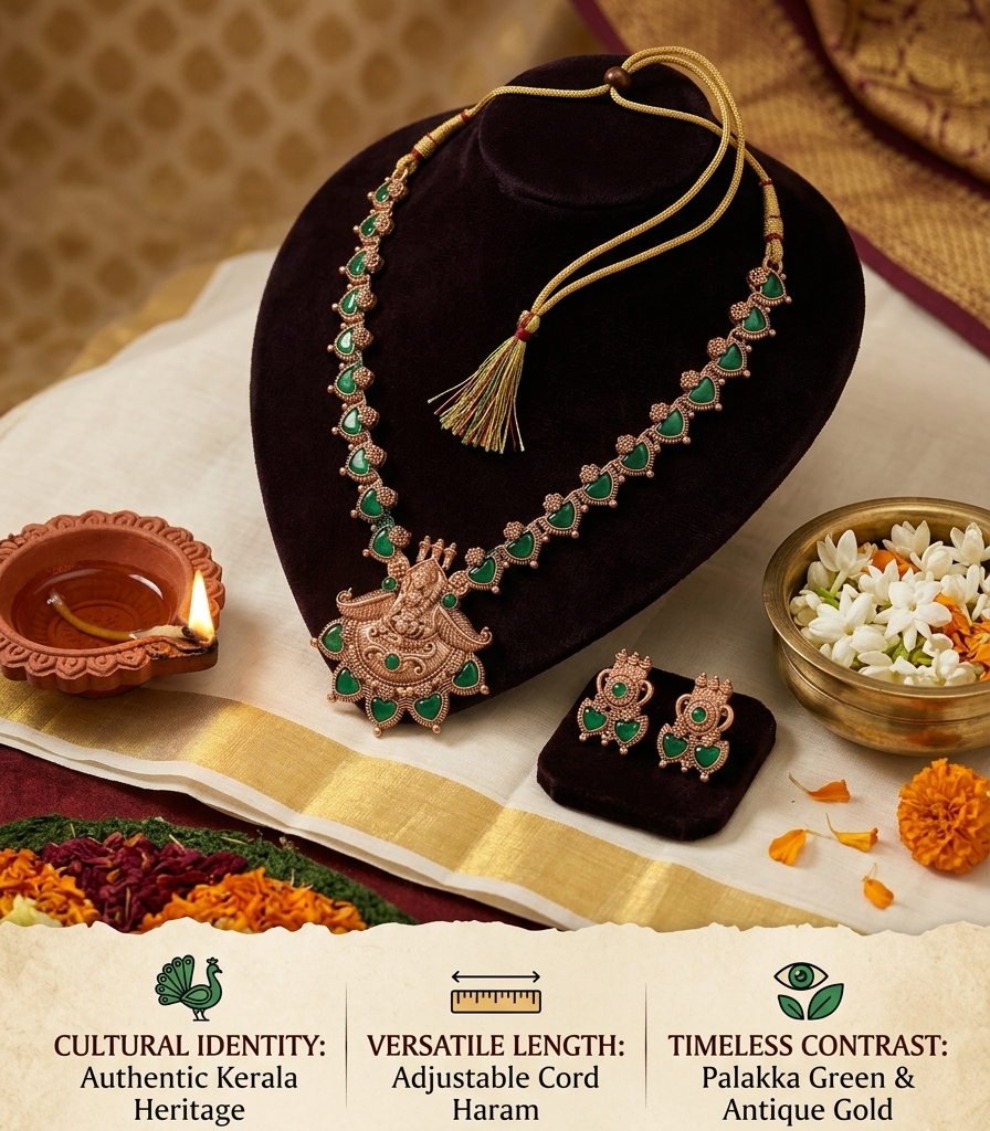 Kerala Palakka Antique Gold Necklace Set with Goddess Lakshmi Pendant Innovate Art Impex