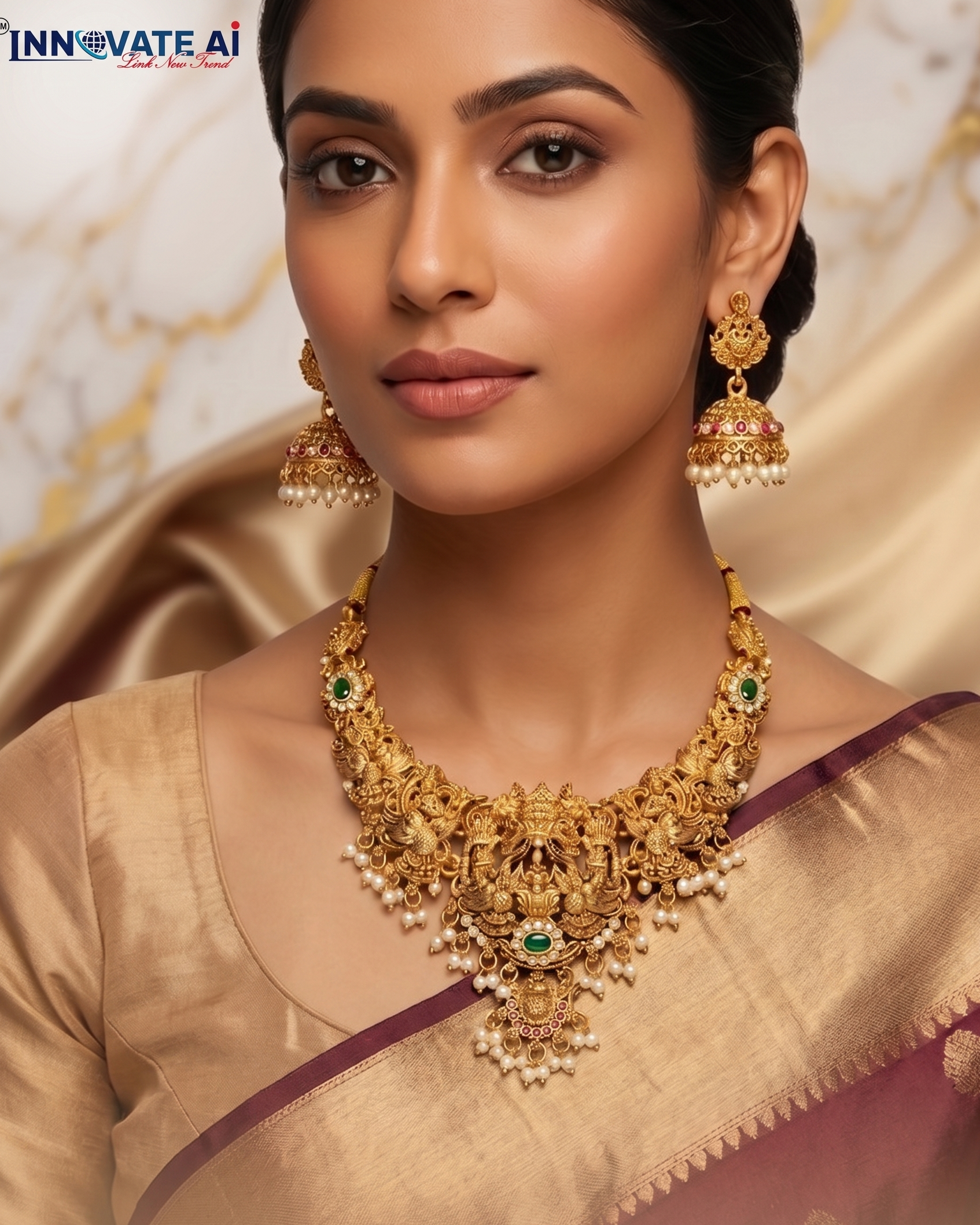 Handcrafted Antique Gold-Plated Kundan Choker Set with Cultured Pearls & Simulated Gemstones