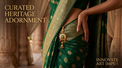 Traditional Antique Gold-Toned Meenakari Saree Challa