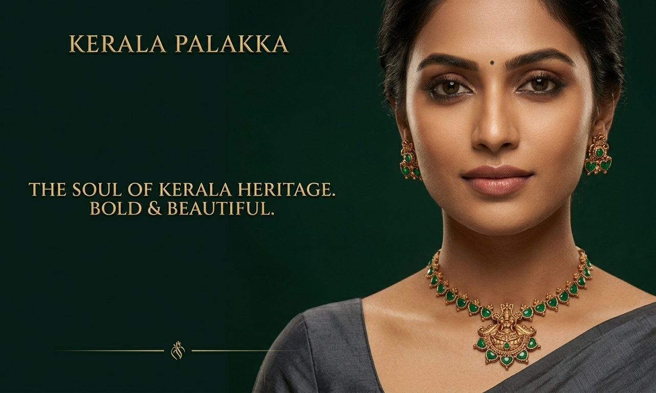 Kerala Palakka Antique Gold Necklace Set with Goddess Lakshmi Pendant Innovate Art Impex