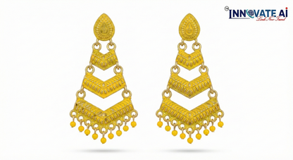 Close-up view of premium artificial Yellow Meenakari Gold Plated Layered Drop Earrings with Pearl Hanging by Innovate Art Impex.