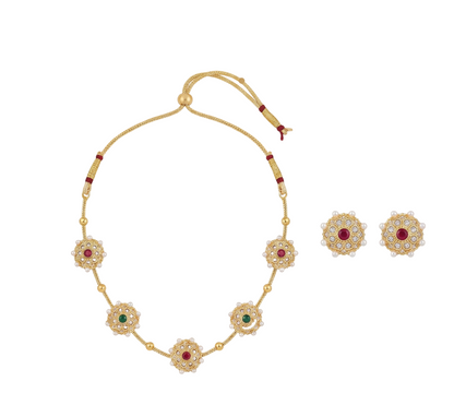 Close-up view of premium artificial Elegant Antique Gold Floral Station Necklace & Earring Set by Innovate Art Impex.